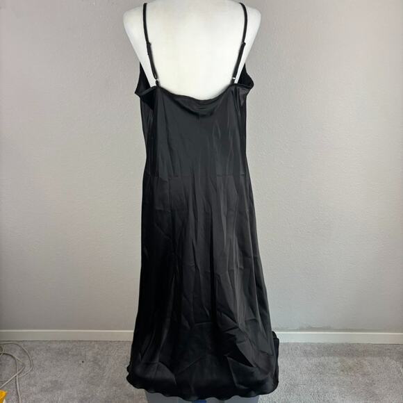 Bebe Slip Dress XL Black Satin Y2K Gothic Glam Coquette Grunge Cowl Drape Neck - Picture 8 of 10